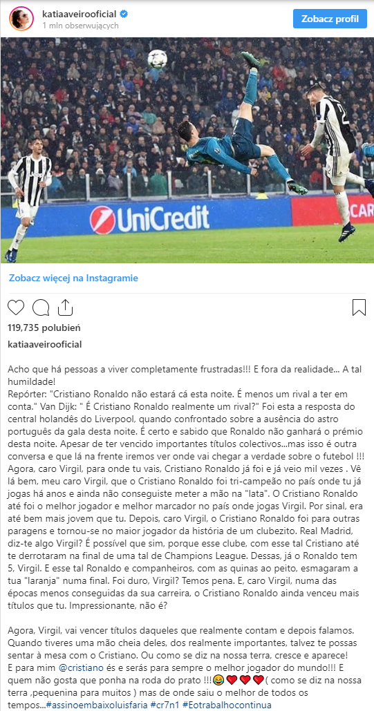 Siostra Cristiano Ronaldo KRYTYKUJE słowa Van Dijka